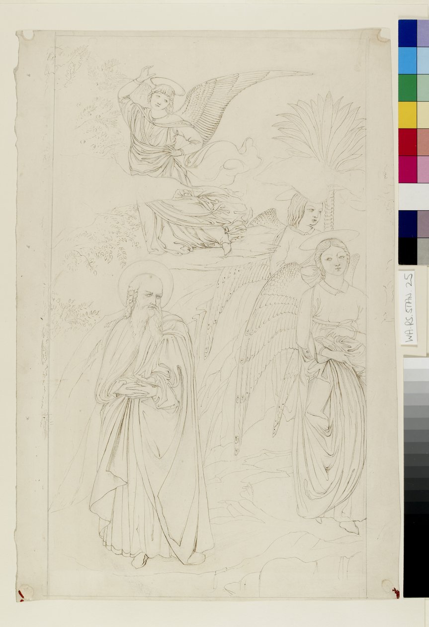 Teckning av Abraham som skiljer sig från änglarna från Benozzo Gozzolis berättelse om Abraham och Hagar i Camposanto, Pisa, 14 - 15 maj 1845 (penna och bläck över grafit på vävt papper) av John Ruskin