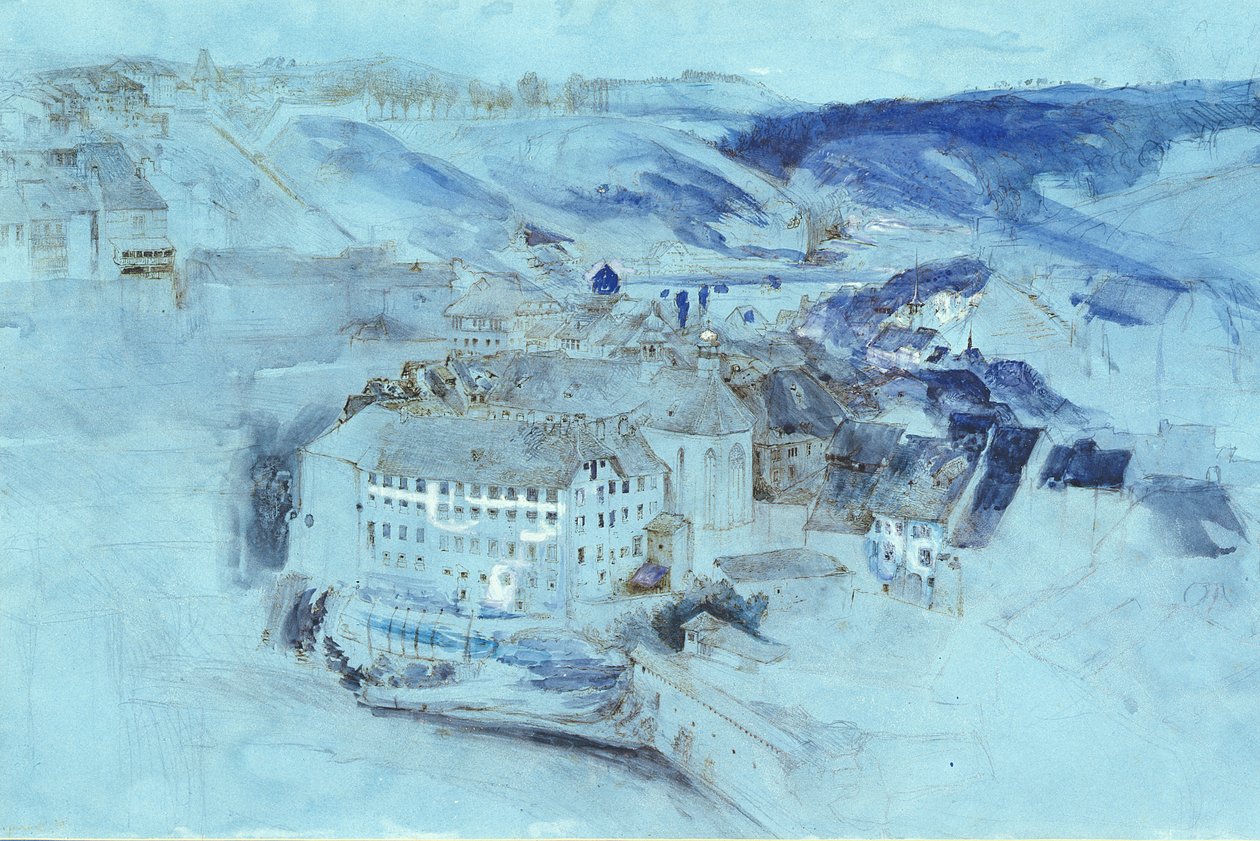 Fribourg (toalett och gouache på blått papper) av John Ruskin