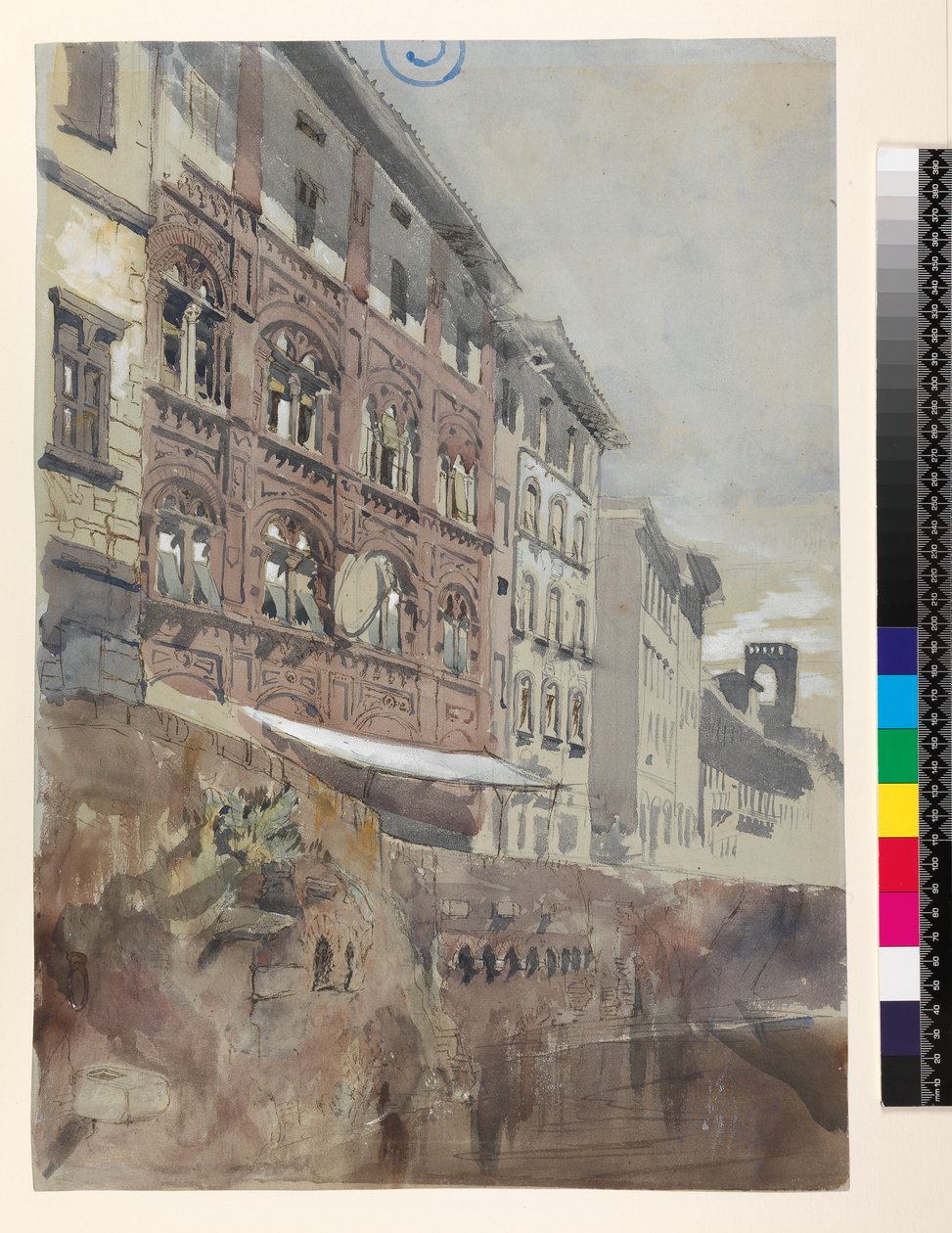 No.1590 Palazzo Agostini, Pisa, 1845 (wc och gouache på papper) av John Ruskin