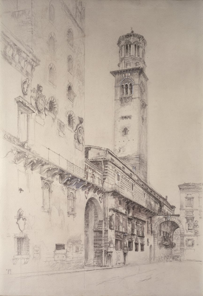 Piazza dei Signori, Verona, 1800-talet (penna och wc på papper) av John Ruskin