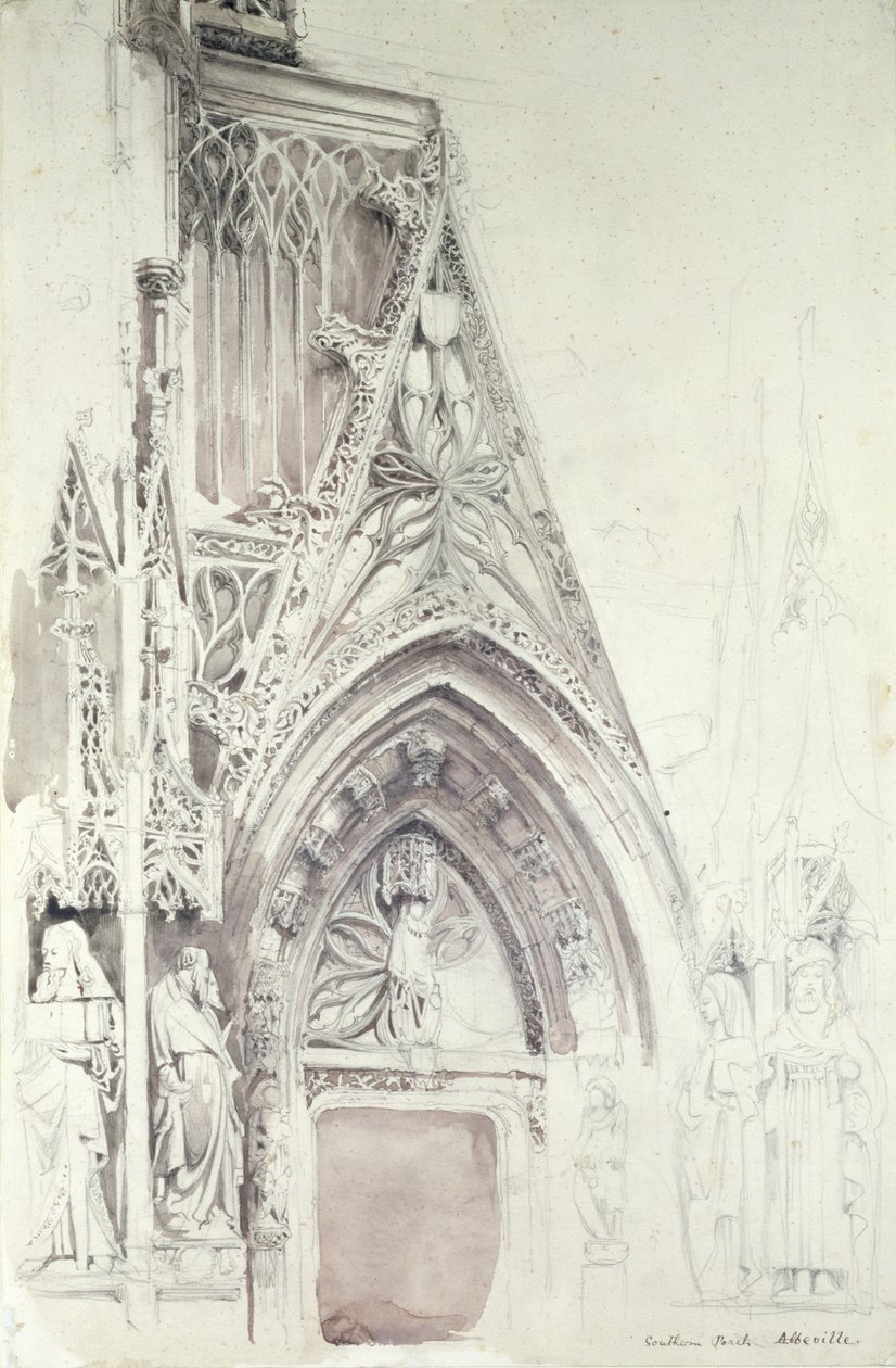 Södra portiken på St. Vulfran, Abbeville, 1800-talet (blyerts, bläck och tvätt på papper) av John Ruskin