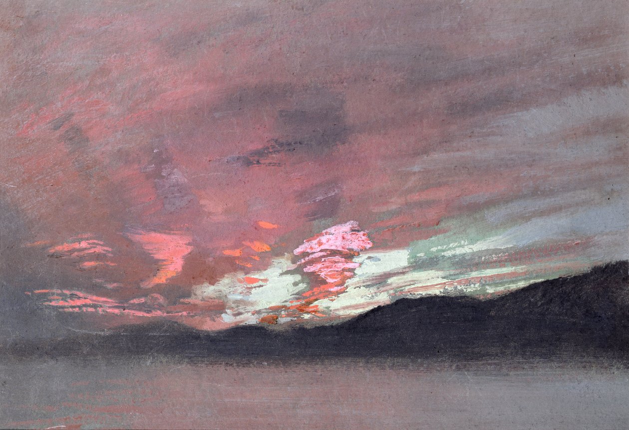 Stormig solnedgång från Brantwood, Ruskins hem i Cumbria (gouache) av John Ruskin