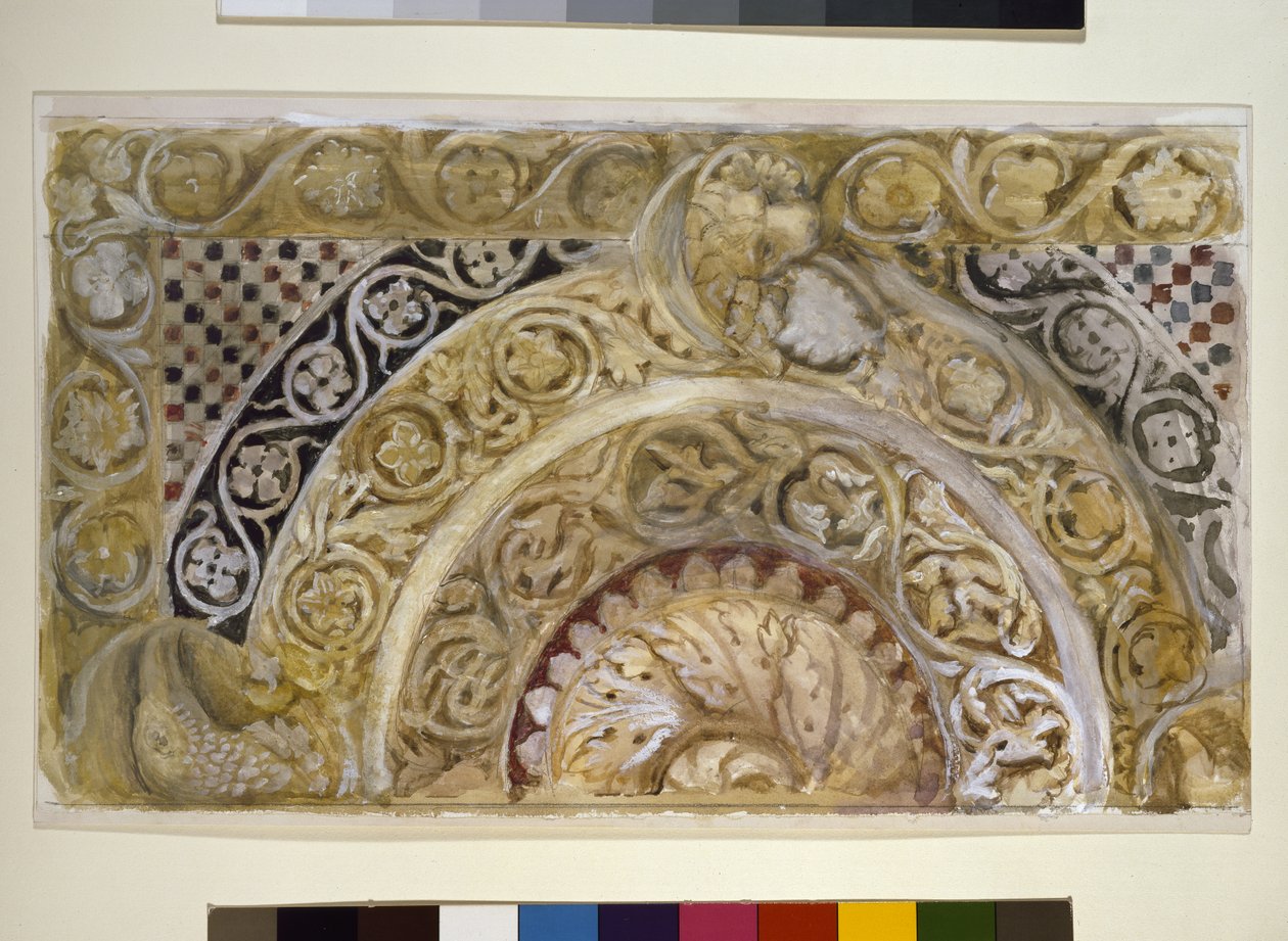 Study of a Panel on the Font of the Baptistery, Pisa, 27-29 april 1872 (akvarell och kroppsfärg över grafit på vävt papper) av John Ruskin