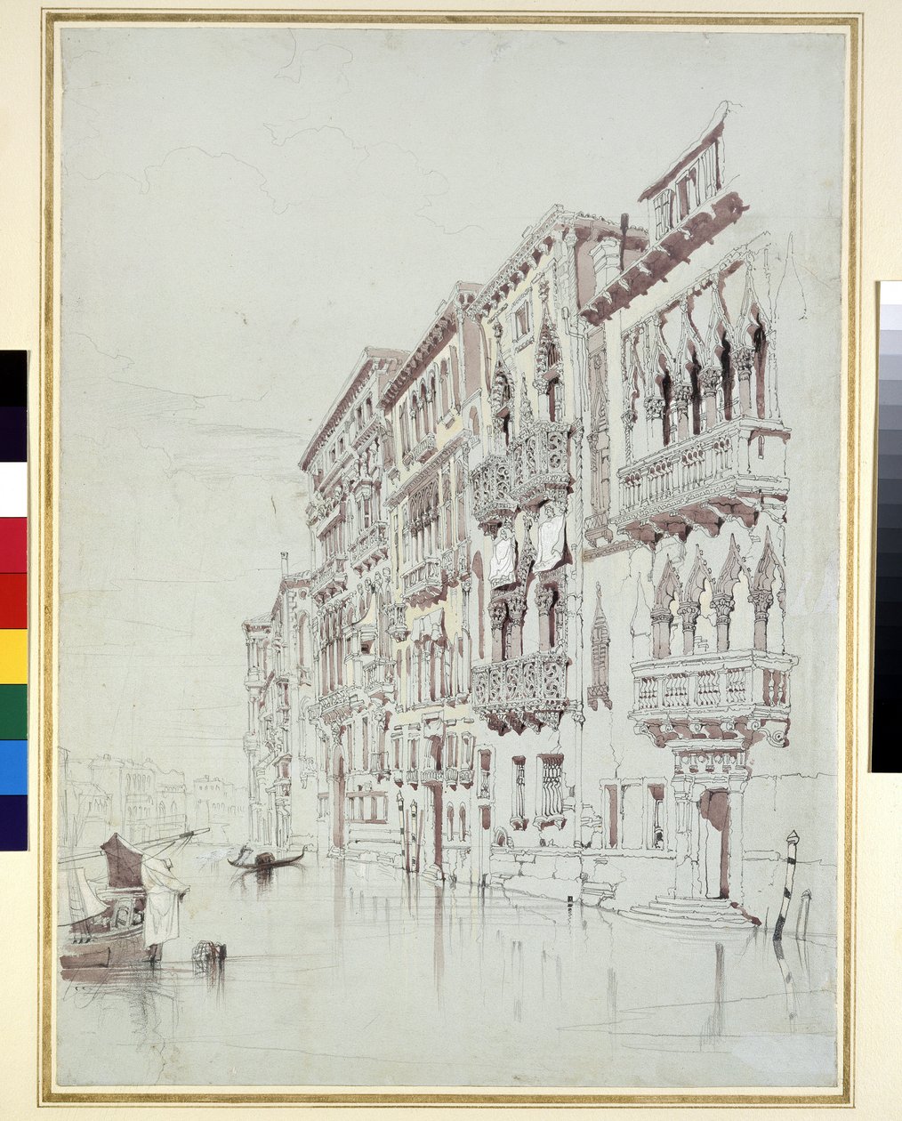 Palazzo Contarini-Fasan, Venedig, 6-16 maj 1841 (grafit, akvarell och bodycolour, med viss utradering, på grått papper) av John Ruskin