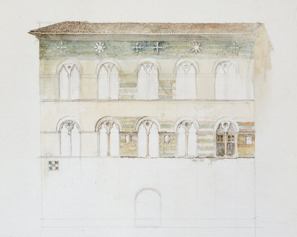 Palazzo Gambacorti, Pisa, 27-30 april 1872 (akvarell över grafit på vävt papper) av John Ruskin