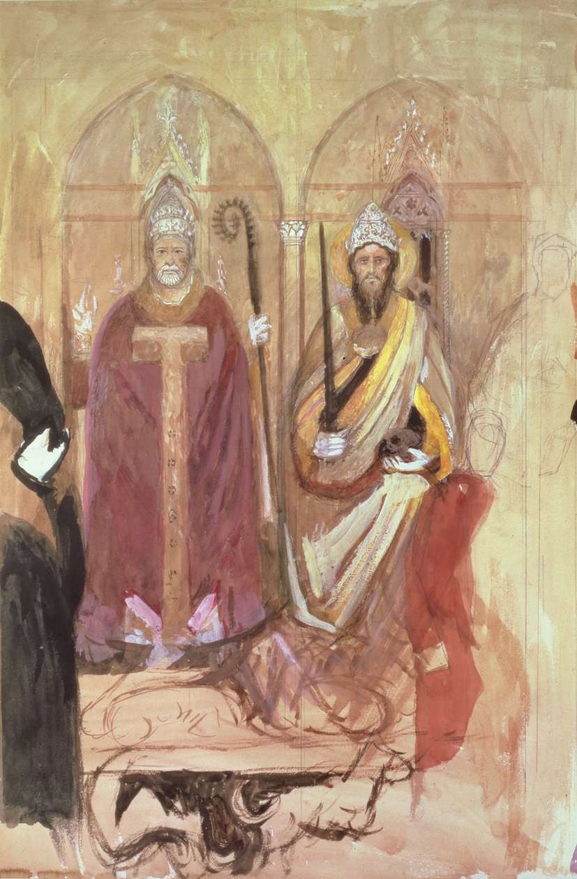 Påven och kejsaren, fresk i det spanska kapellet, Santa Maria Novella, Florens, 1800-talet av John Ruskin
