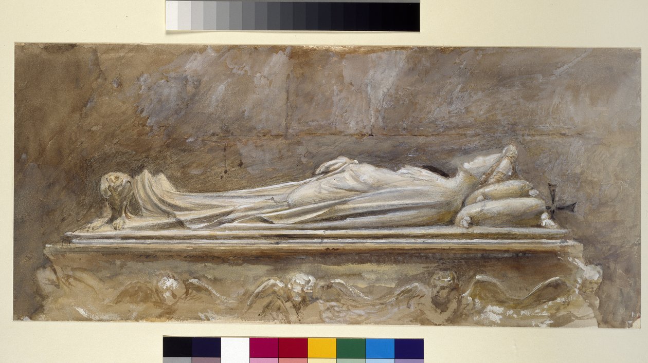 Ilaria del Carettos grav i Domkyrkan, Lucca, 10 augusti - 26 september 1874 (akvarell och bodycolour över grafit på papper, vissa linjer är linjerade) av John Ruskin