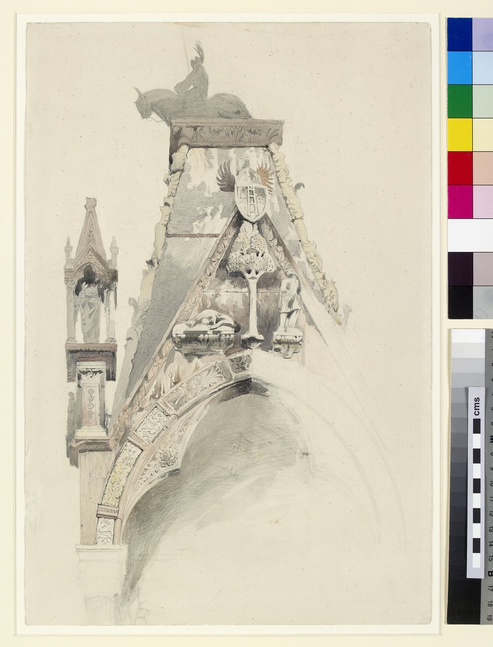 Mastino II:s grav, Santa Maria Antica, Verona, 1800-tal (blyerts och wc på papper) av John Ruskin