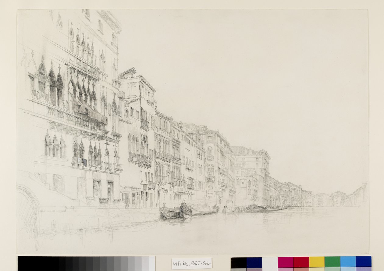 Utsikt från Palazzo Bembo till Palazzo Grimani, Venedig, maj - juni 1870 (grafit och akvarell på papper) av John Ruskin