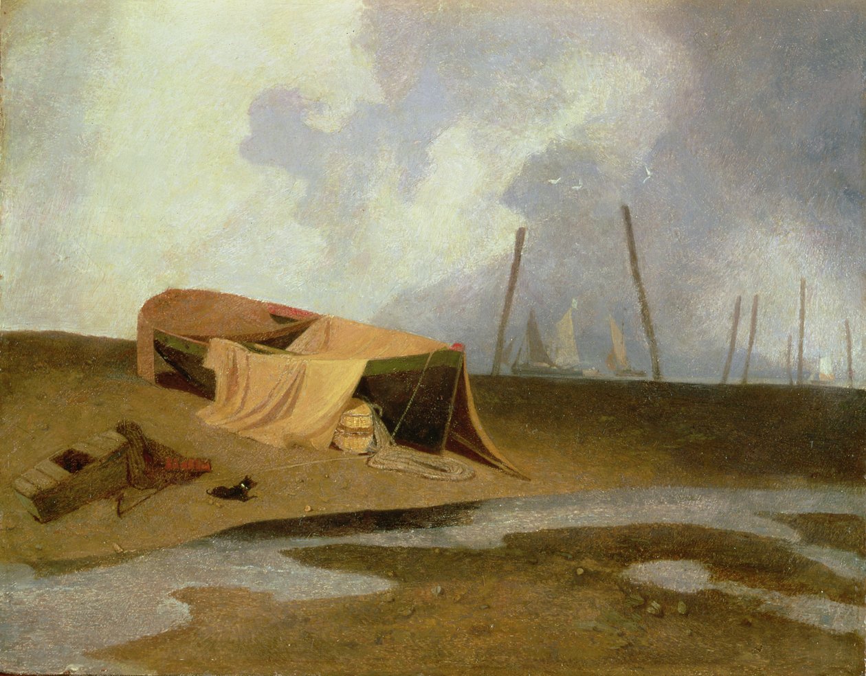 Båtar på Greater Yarmouth Beach av John Sell Cotman