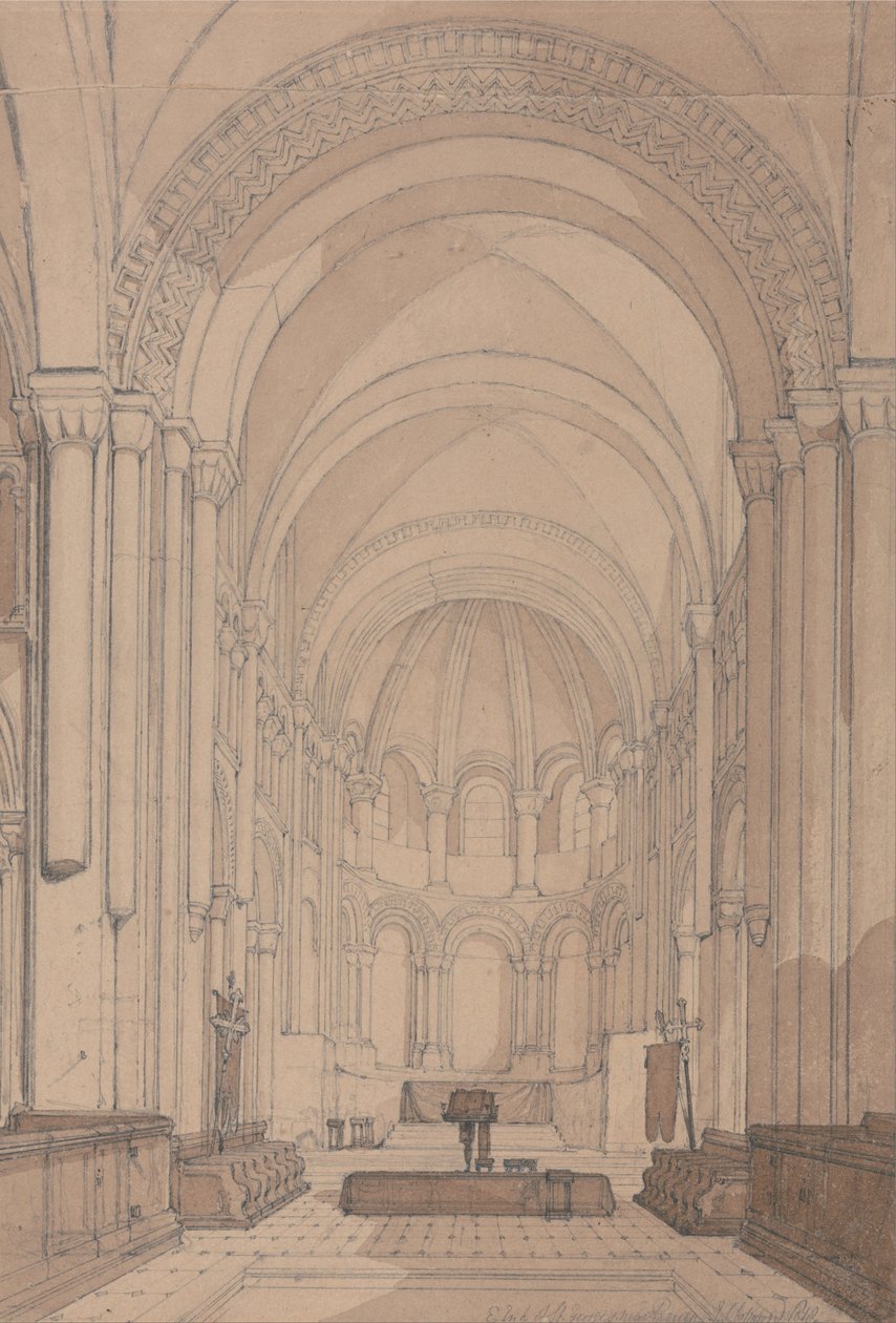 Östra delen av klosterkyrkan Saint Georges de Bocherville, nära Rouen, Normandie av John Sell Cotman
