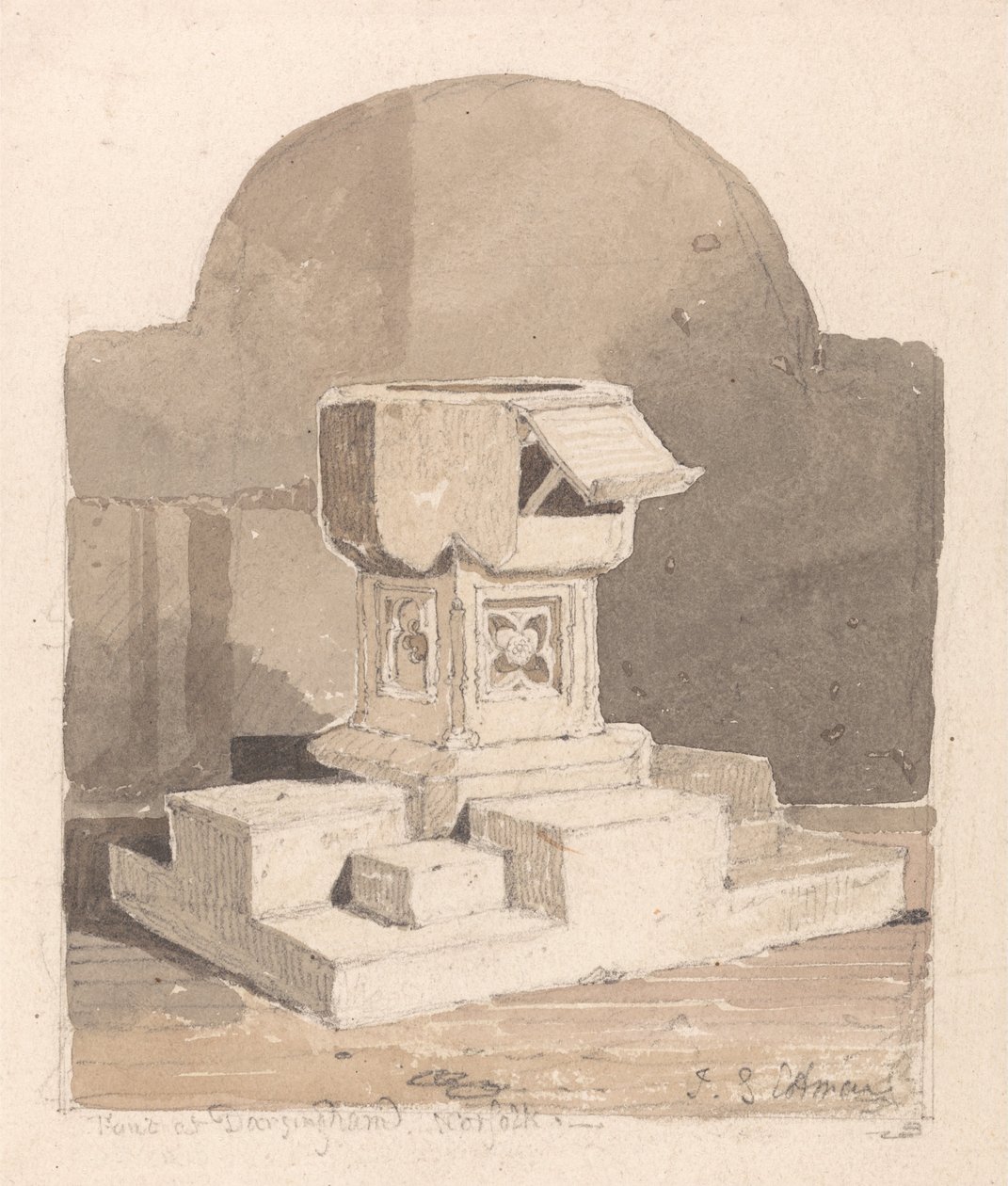 Font i Dersingham kyrka, Norfolk av John Sell Cotman