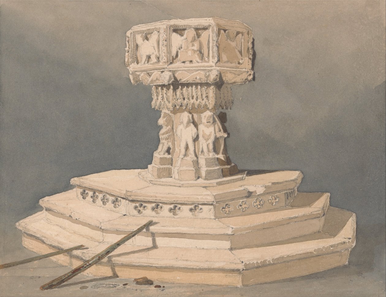 Font at Happisburgh Church, Norfolk av John Sell Cotman