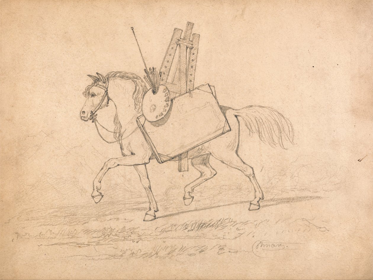 Häst lastad med konstnärsutrustning av John Sell Cotman