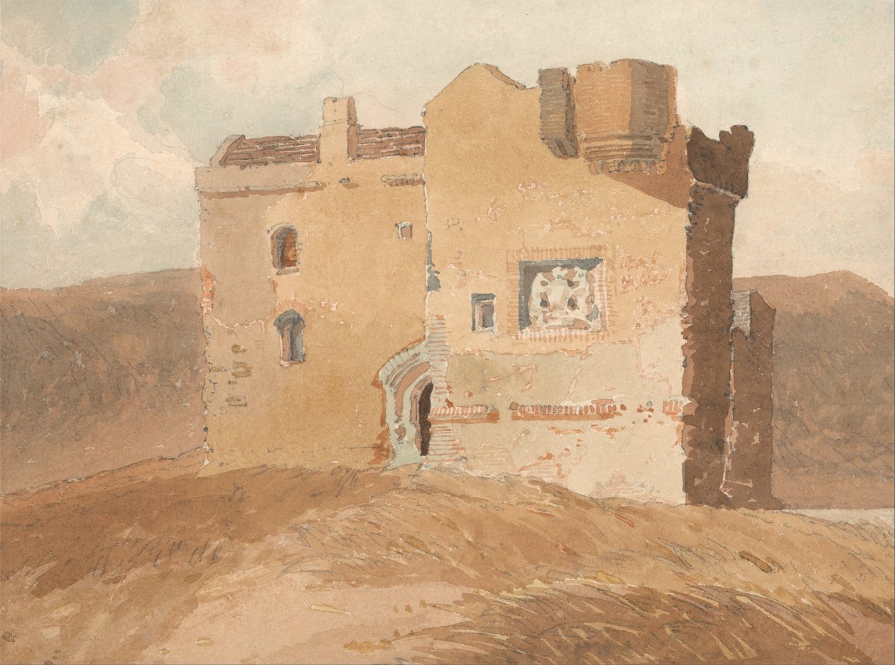Oidentifierat slott (tidigare kallat Clanbury Castle) av John Sell Cotman
