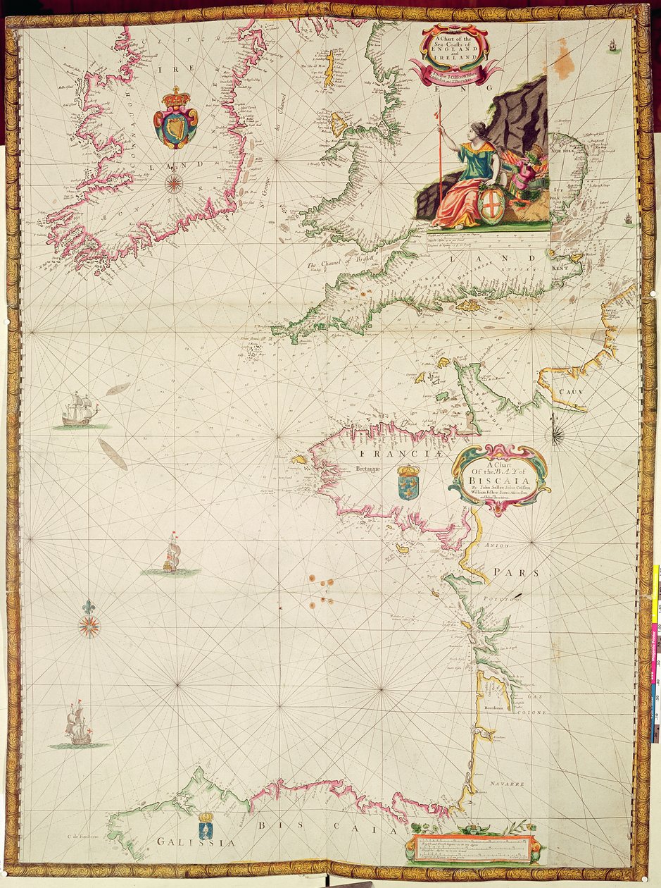 Ms 1288 sjökort över Englands och Irlands havskuster och Biscayabukten av John Seller