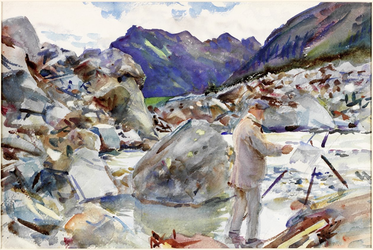 A Glacier Stream in the Alps, c.1904 (penna och akvarell på papper) av John Singer Sargent