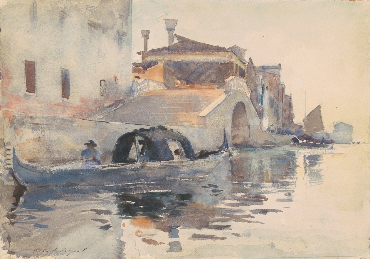 Canal Scene, Ponte Panada, Fondamenta Nuove, Venedig, ca 1880-82 (wc över penna på papper) av John Singer Sargent