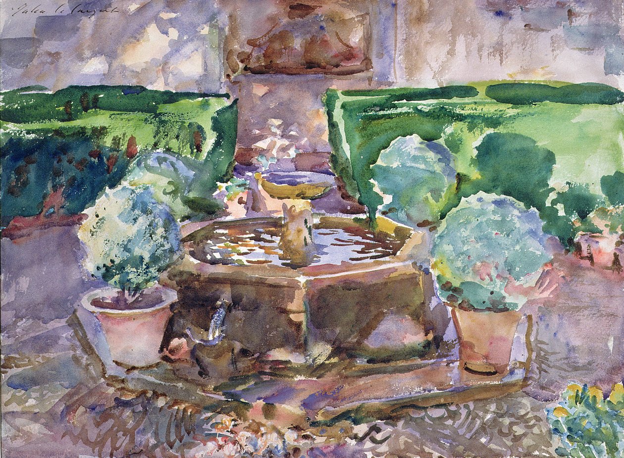 Fontäner i Generalife, Granada (akvarell på papper) av John Singer Sargent