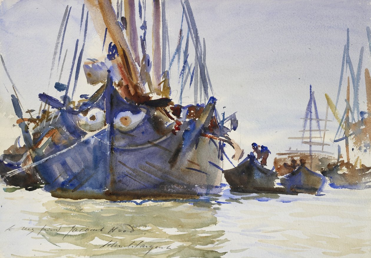 Italienska segelfartyg vid Anchor (akvarell över markeringar i grafit på grovt papper) av John Singer Sargent