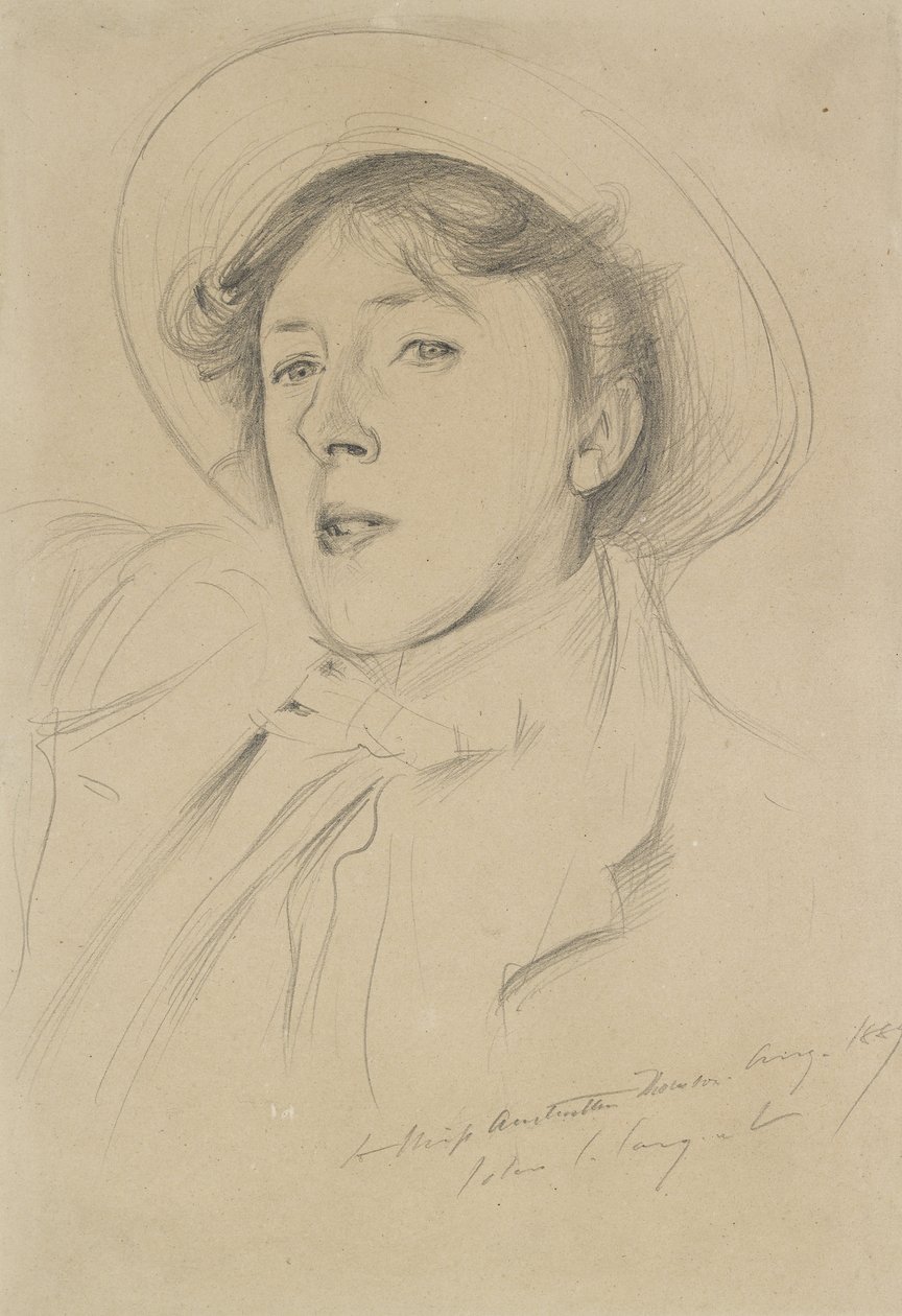 Porträtt av Vernon Lee, 1889 (grafit på blekt gulfärgat papper) av John Singer Sargent
