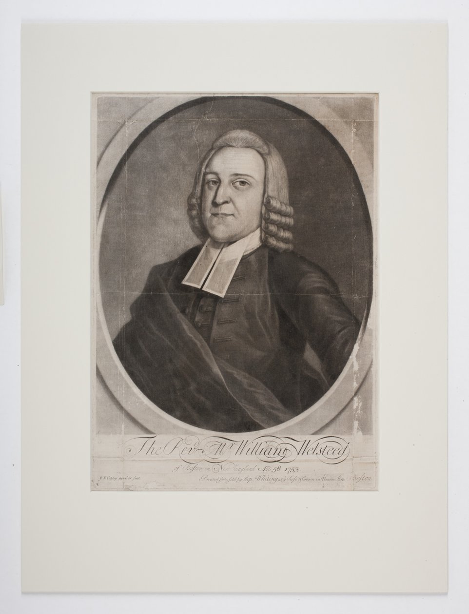 Pastor Mr William Welsteed från Boston, New England, ca 1753 (mezzotint) av John Singleton Copley