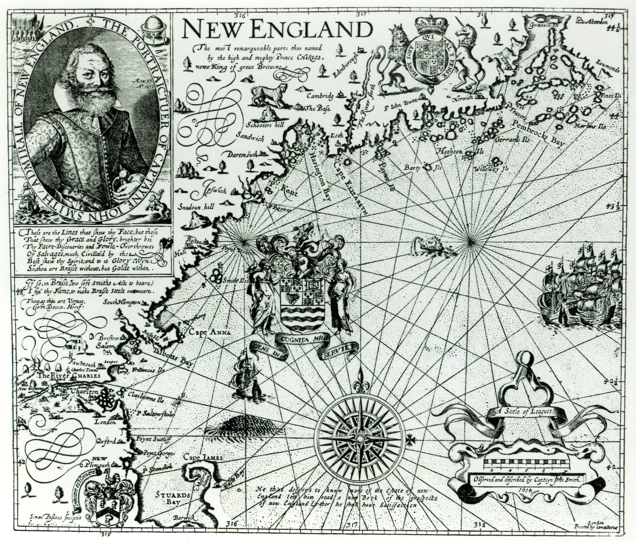 Karta över New Englands kust 1614, graverad av Simon de Passe (1595-1647) 1616 av John Smith 2
