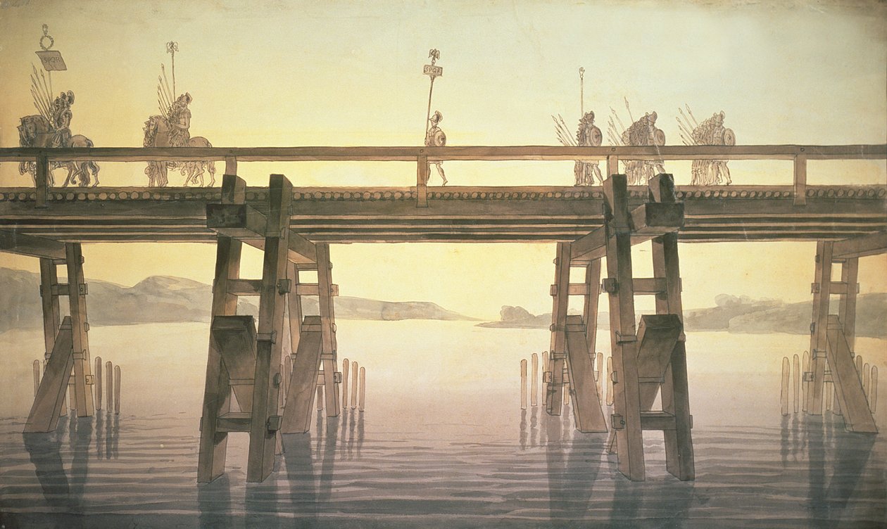 The Bridge of Caesar, 1814 (penna och bläck med wc på papper) av John Soane