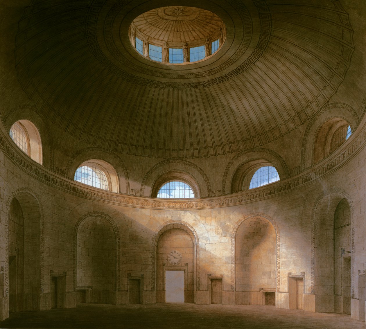 John Soane: Rotunda för Englands bank, 1798 (penna och bläck med wc på papper) av John Soane