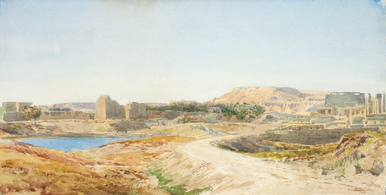 Heliga sjön och ruinerna av templet i Karnak, ca 1907-10 av John Somerscales