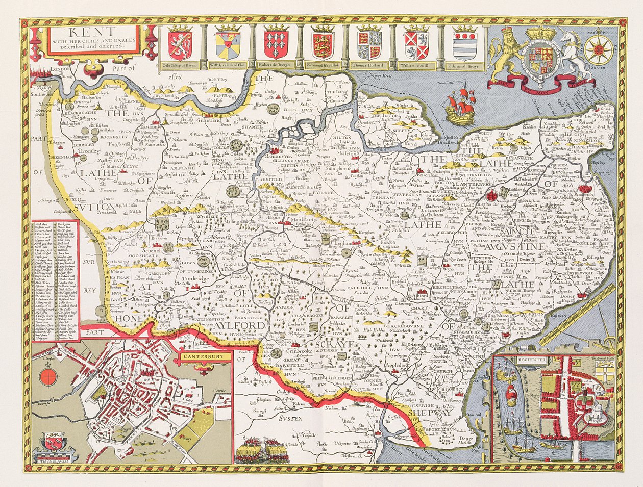 Kent, graverad av Jodocus Hondius (1563-1612) från John Speed