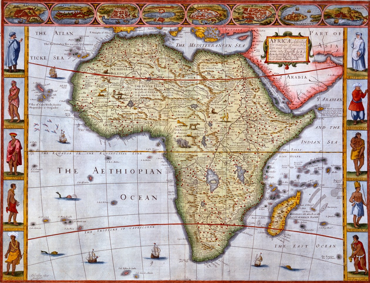 Karta över Afrika (handfärgad gravyr) av John Speed