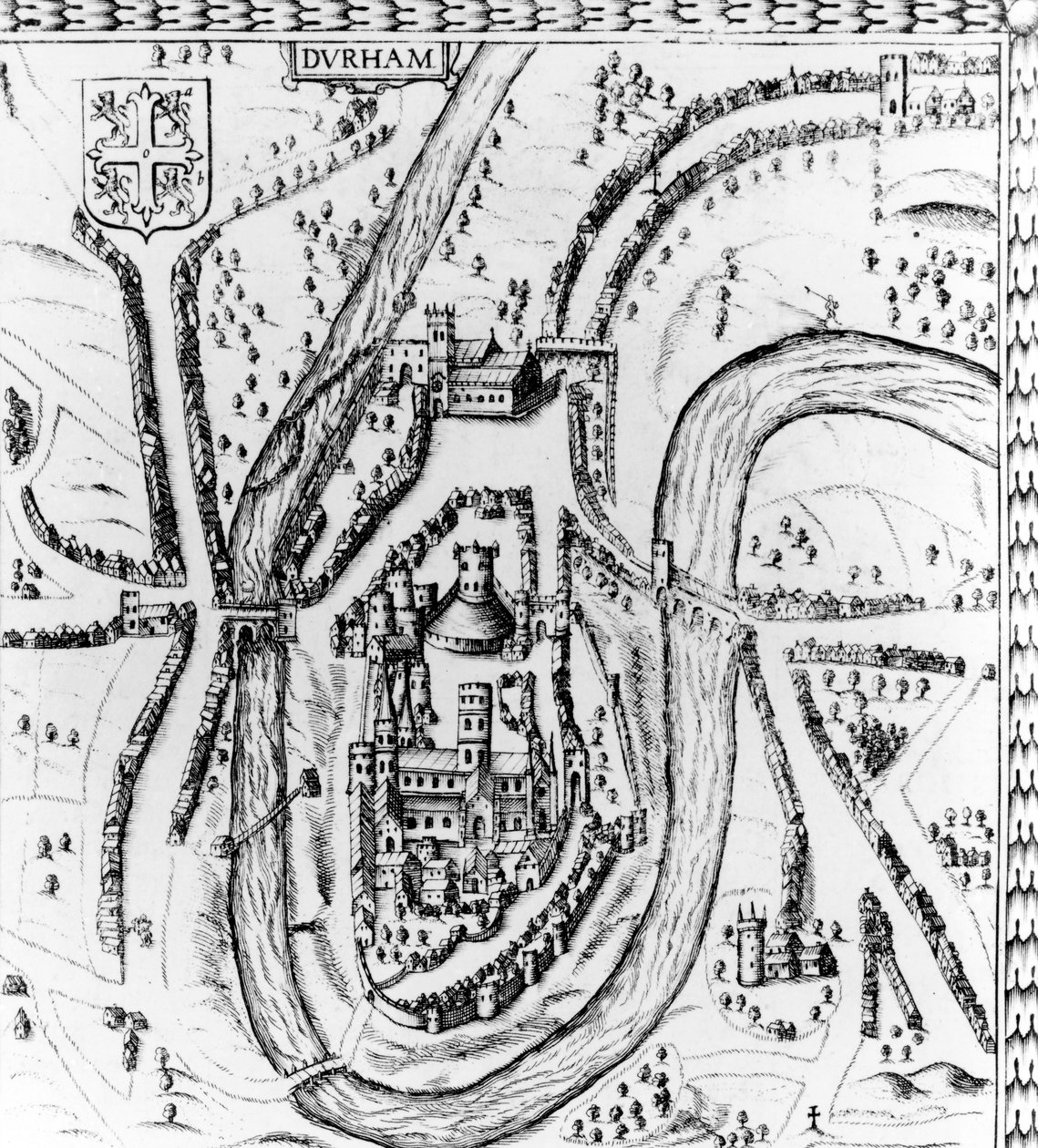 Karta över staden Durham, ca 1662 av John Speed