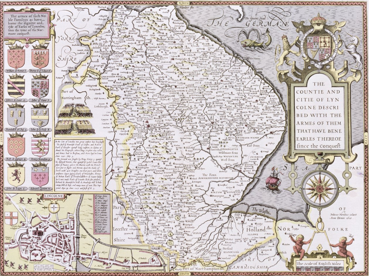 The Countie and Citie of Lyncolne, graverad av Jodocus Hondius (1563-1612) från John Speed