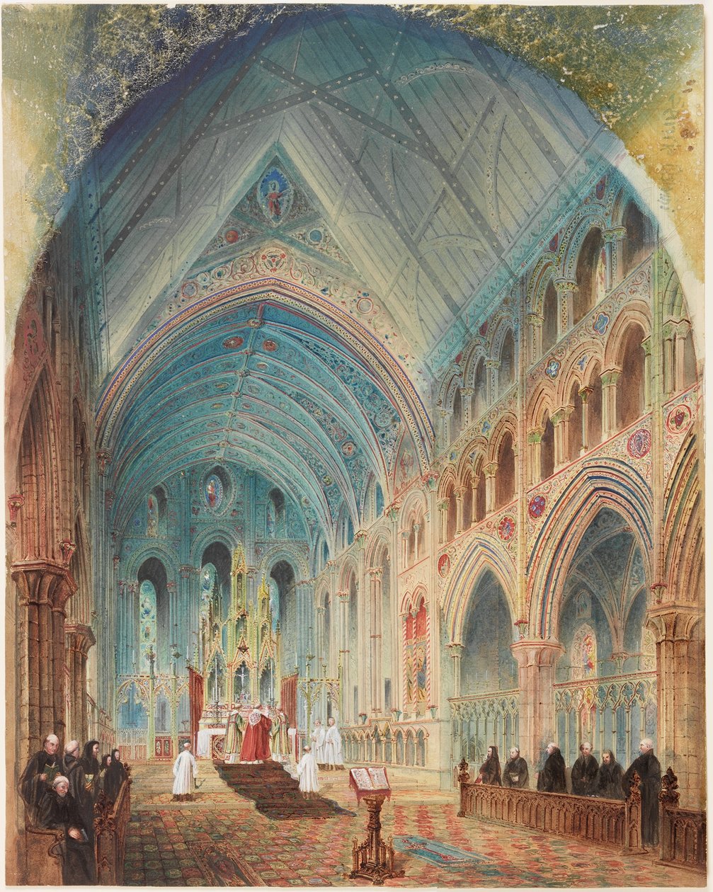 Tynemouth Priory, interiör - förmodad restaurering (färg, blyerts och wc på papper) av John Storey