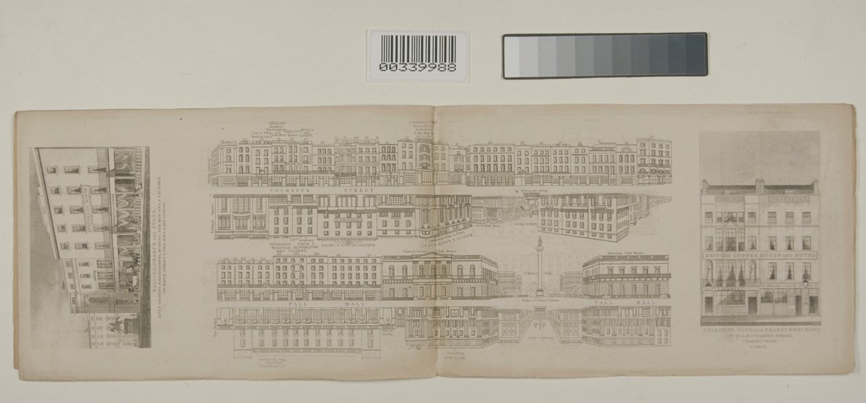 Gatuvyer i London, ca 1838 av John Tallis