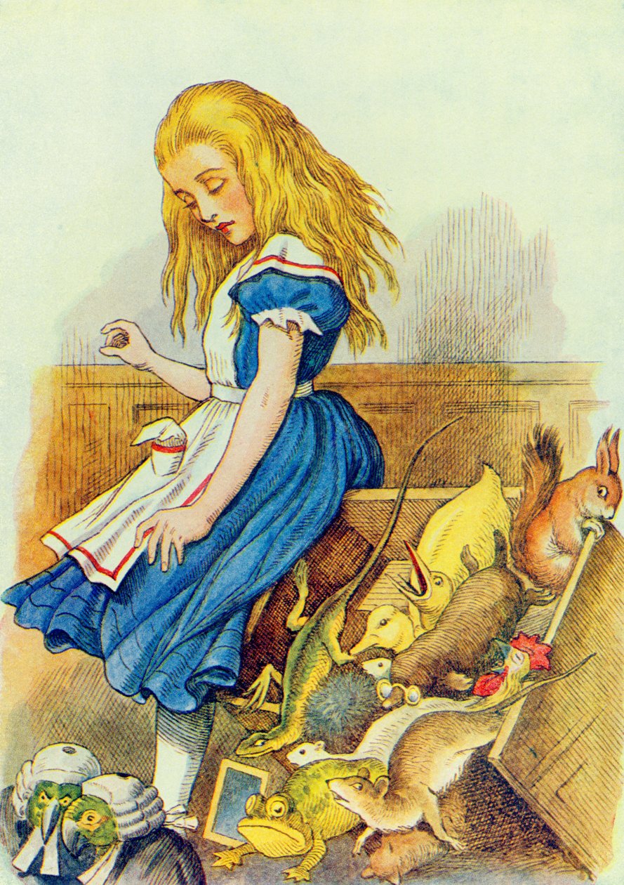 Alice Upsets the Jury-Box, illustration från "Alice in Wonderland" av Lewis Carroll (1832-9) av John Tenniel