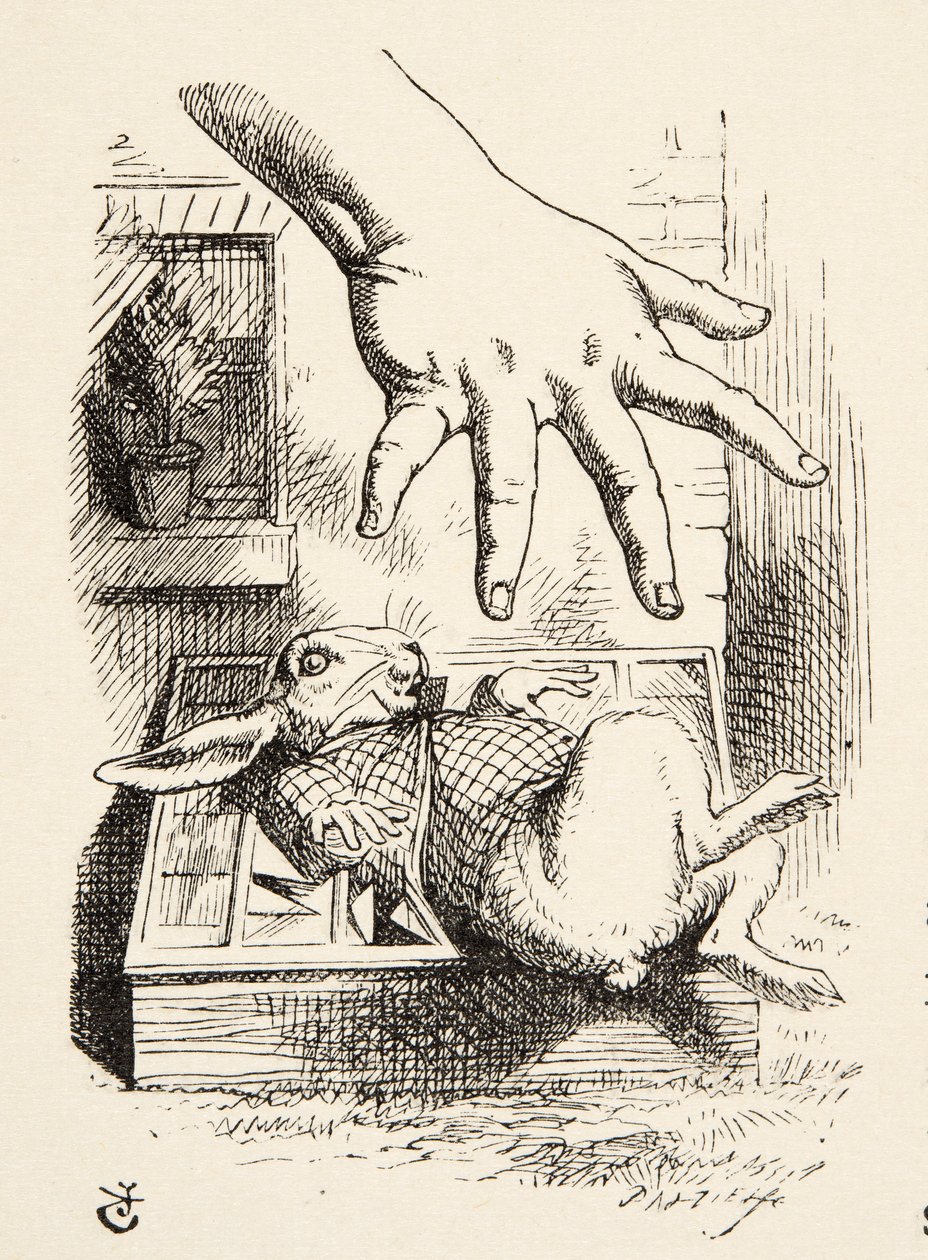 Alice tappar The White Rabbit, från Alices Adventures in Wonderland av Lewis Carroll (1832 - 98), publicerad 1891 av John Tenniel