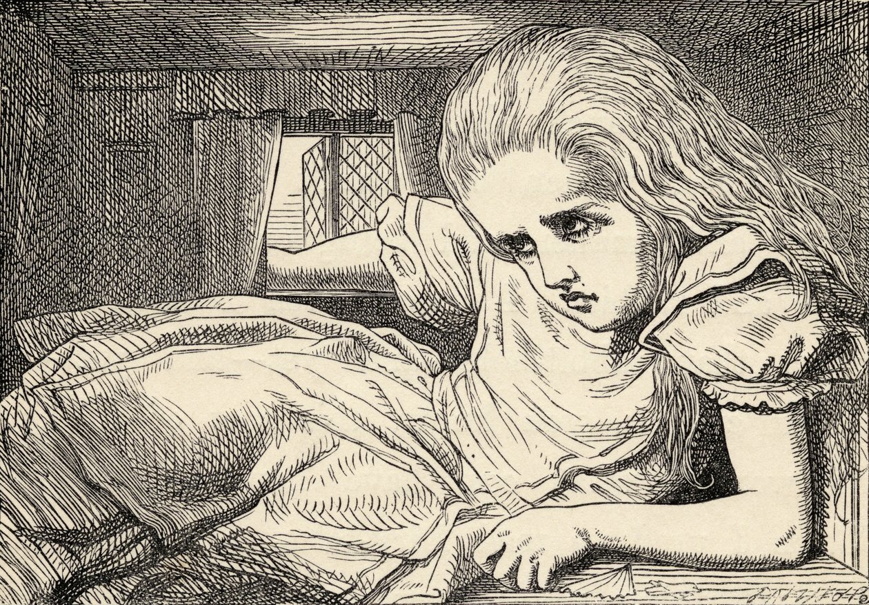 Alice blir för lång för rummet, från "Alice