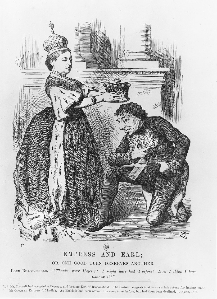 Disraeli fick en peerage av drottning Victoria 1876 av John Tenniel