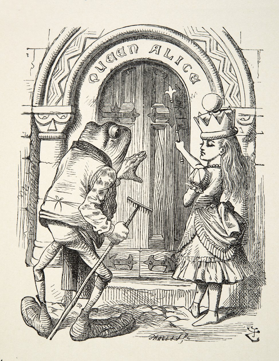 Drottning Alice och grodan illustration från Through the Looking Glass av Lewis Carroll (1832 - 98), 1872 av John Tenniel