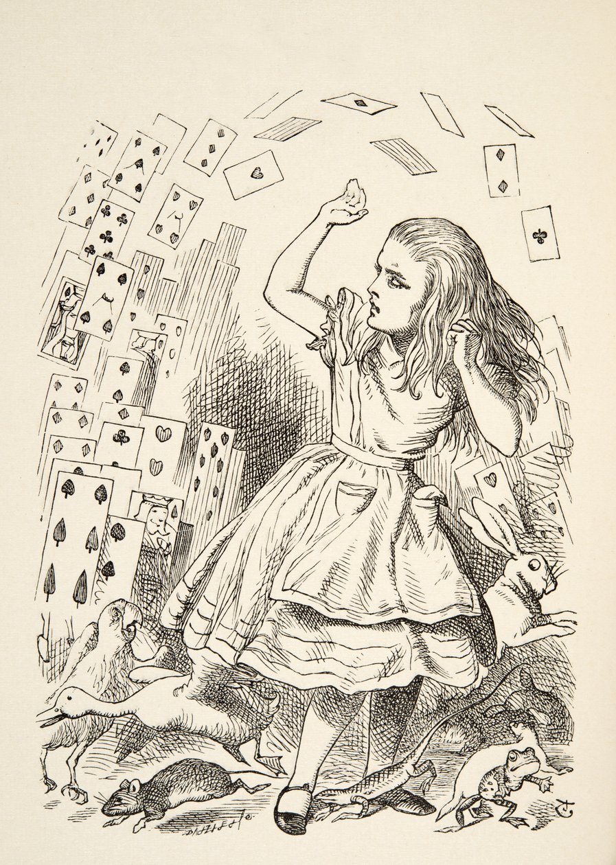 The Shower of Cards, från Alices Adventures in Wonderland av Lewis Carroll (1832 - 98), publicerad 1891 av John Tenniel