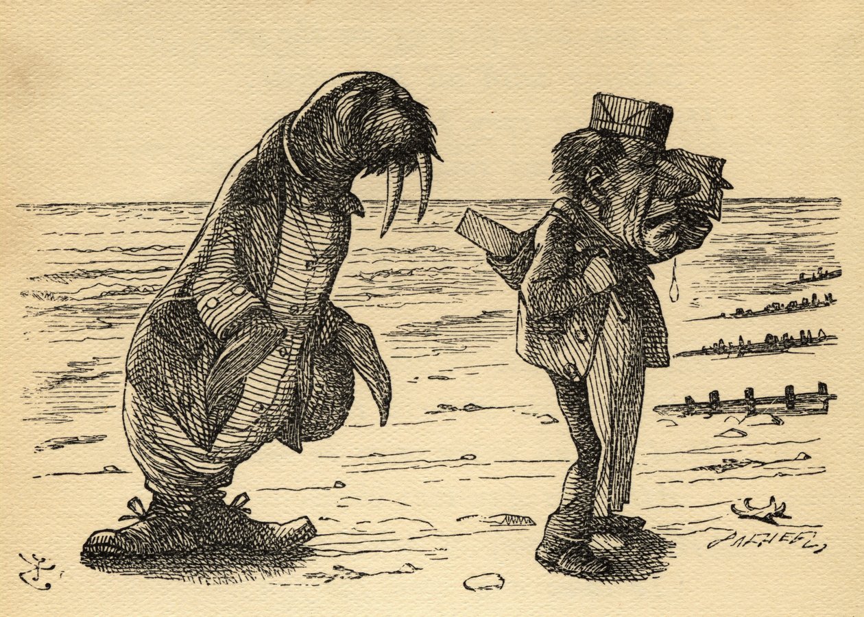 Valrossen och snickaren, illustration från "Through the Looking Glass" av Lewis Carroll (1832-98), första gången publicerad 1871. av John Tenniel