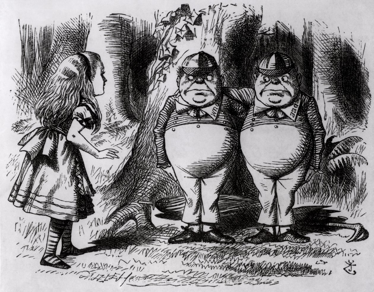 Tweedledum och Tweedledee, illustration från "Through the Looking Glass", av Lewis Carroll, 1872 av John Tenniel