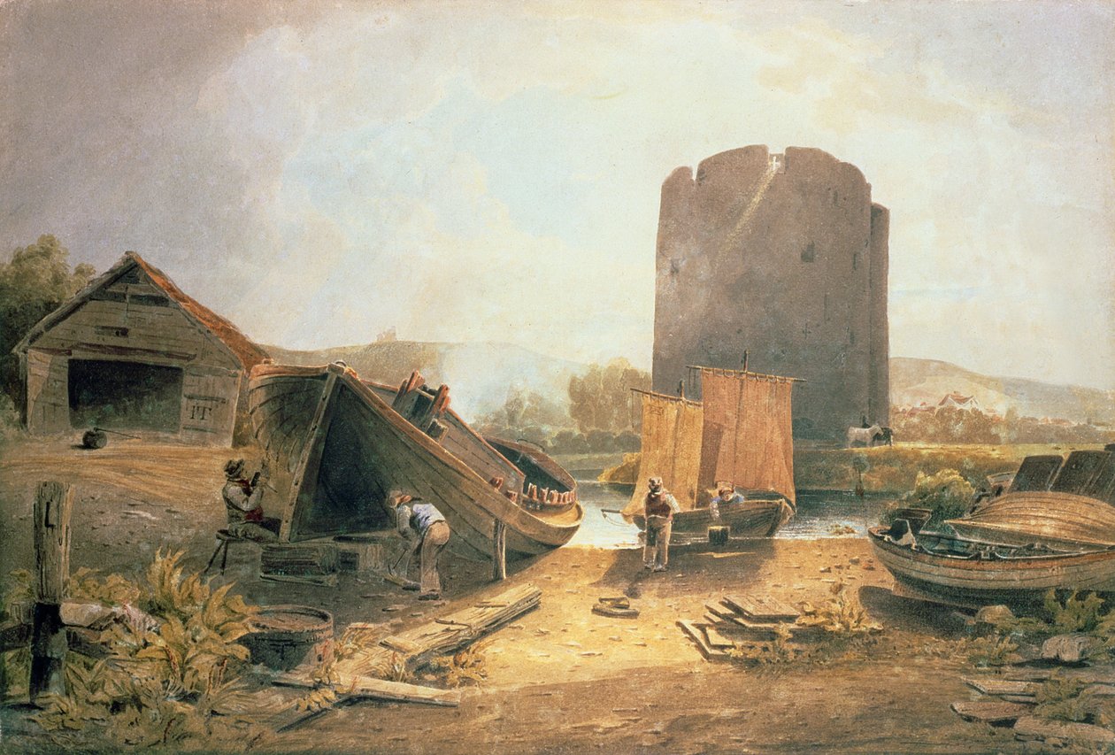 Boat Builders Yard, nära Cows Tower, Norwich (wc på papper) av John Thirtle
