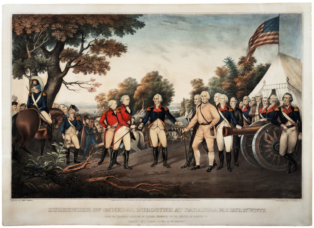 General Burgoynes kapitulation i Saratoga N.Y. 17 oktober 1777 New York, tryck gjord av Nathaniel Currier, 1852 av John Trumbull