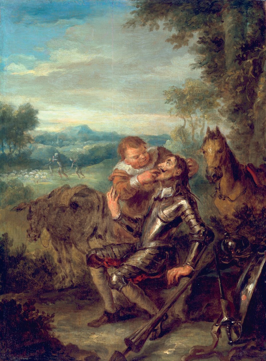 Scen från Don Quijote: Sancho Panza räknar Don Quijotes tänder, 1735 av John Vanderbank