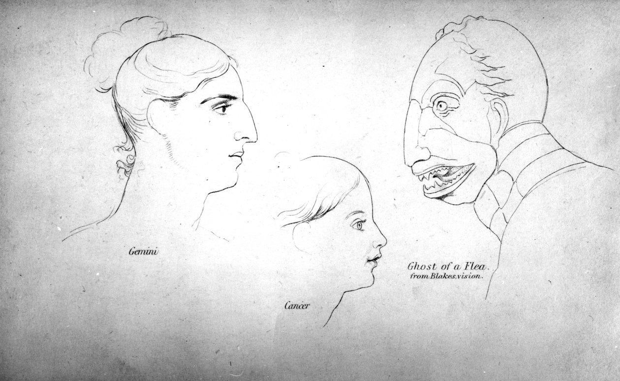 "The Ghost of a Flea" från Blakes vision, illustration från "Zodiacal Physiognomy" av John Varley, publicerad 1828, tryck gjord av John Linnell. av John Varley