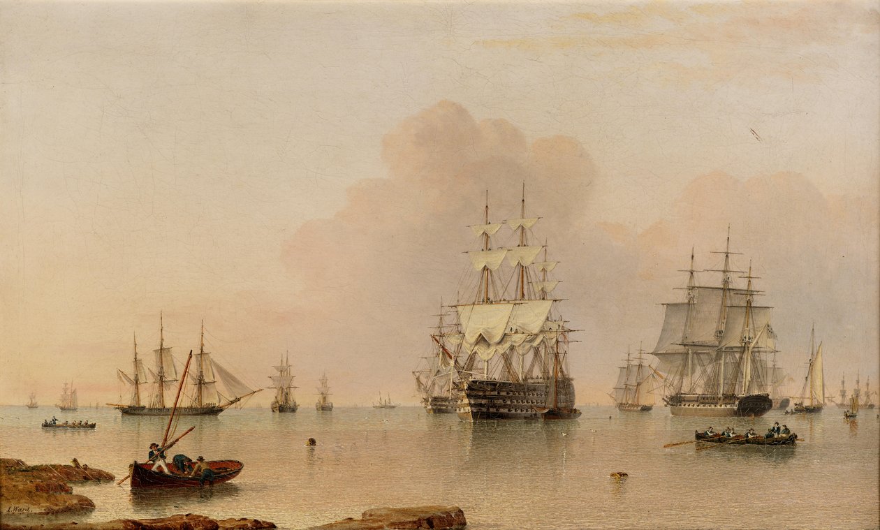 H.M.S. Britannia på Anchor with the Fleet av John Ward of Hull