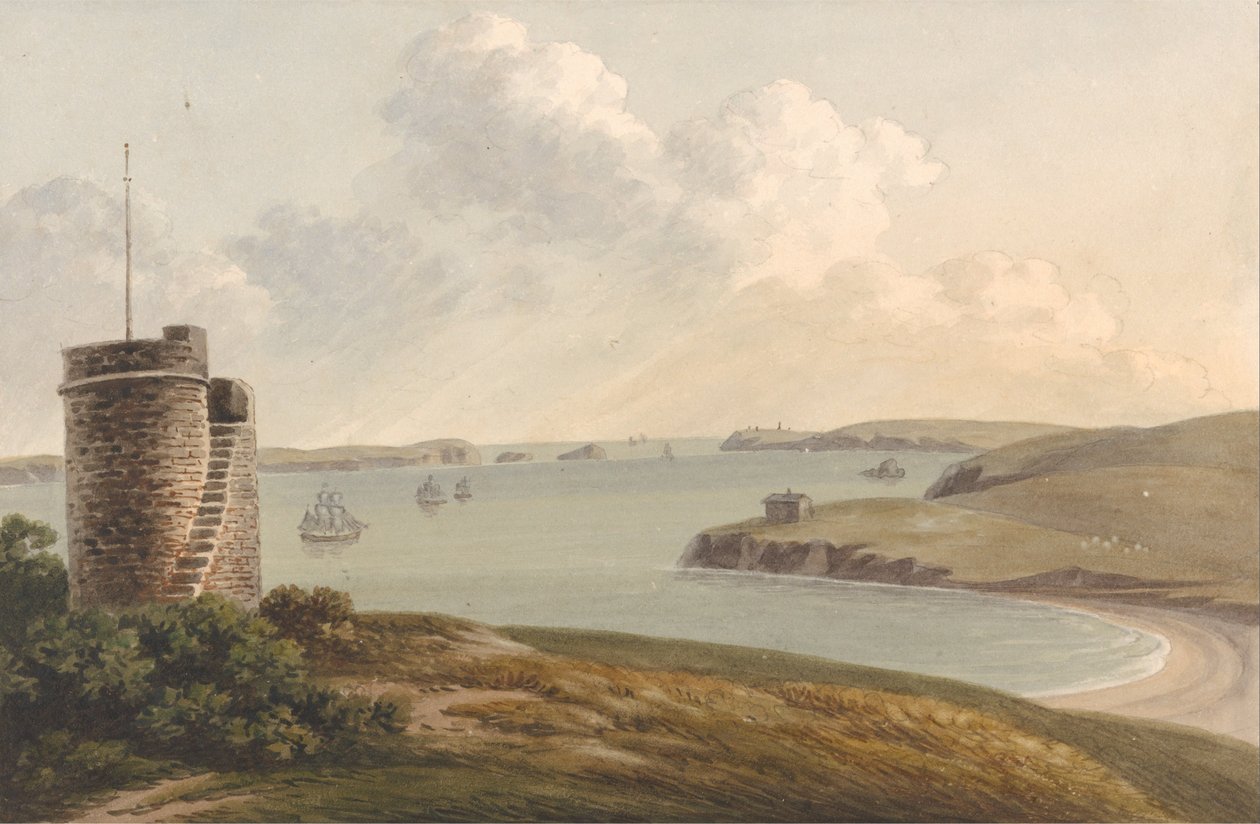 Utsikt från Vidette nära Hakin på Signal Hill, med utsikt över Nangle Point och Thorn Island...., P... av John Warwick Smith